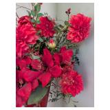 Large Red Art Glass Vase and Floral Arrangement