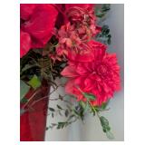 Large Red Art Glass Vase and Floral Arrangement