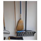 Assorted Brooms and Yard Tools