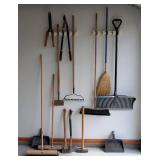 Assorted Brooms and Yard Tools