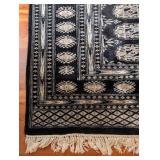 Dark Blue and White Bokhara Wool Accent Rug