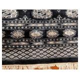 Dark Blue and White Bokhara Wool Accent Rug