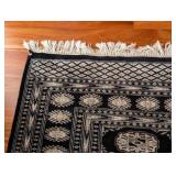 Dark Blue and White Bokhara Wool Accent Rug