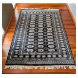 Dark Blue and White Bokhara Wool Accent Rug