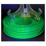 Block Pattern Uranium Glass Side Plates