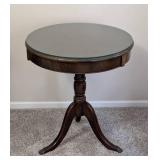 Vintage Glass Topped Mahogany Drum Table