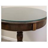 Vintage Glass Topped Mahogany Drum Table