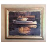 Large Framed Poch Romeu Canvas Canoe Painting (Reproduction)