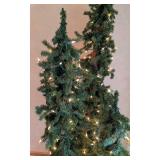 Trio of Faux Light Up Pine Trees