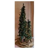 Trio of Faux Light Up Pine Trees
