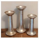 Trio of Decorative Silver Pilar Candleholders