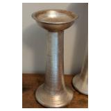 Trio of Decorative Silver Pilar Candleholders