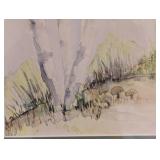 Framed Watercolor Tree Painting by Ruth Springer