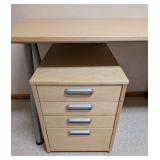 IKEA Blonde Wood L Shaped Desk and File Cabinet