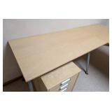 IKEA Blonde Wood L Shaped Desk and File Cabinet