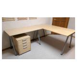 IKEA Blonde Wood L Shaped Desk and File Cabinet