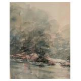 Large Framed Original Lou Roman Landscape Watercolor Painting