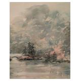 Large Framed Original Lou Roman Landscape Watercolor Painting
