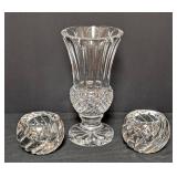 Pair of Crystal Candleholders and Vase