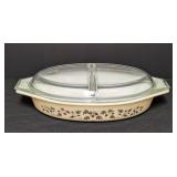 Vintage Pyrex Golden Acorn Divided Casserole Dish