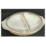 Vintage Pyrex Golden Acorn Divided Casserole Dish