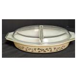 Vintage Pyrex Golden Acorn Divided Casserole Dish