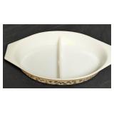 Vintage Pyrex Golden Acorn Divided Casserole Dish
