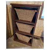 Wood Storage Cabinet with 3 Woven Baskets 28x20x50