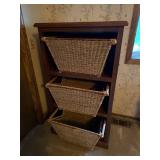 Wood Storage Cabinet with 3 Woven Baskets 28x20x50