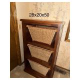 Wood Storage Cabinet with 3 Woven Baskets 28x20x50