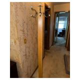 Oak Wood Hall Tree Coat Rack with Metal Hooks, 5 ft 6 in Tall