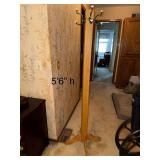 Oak Wood Hall Tree Coat Rack with Metal Hooks, 5 ft 6 in Tall