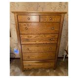 Solid Oak 7-Drawer Dresser with Brass Knobs, 34x18x51 in