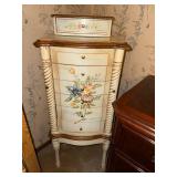 Hand-Painted Standing Jewelry Armoire with Floral Design 18x14x42