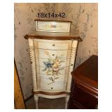 Hand-Painted Standing Jewelry Armoire with Floral Design 18x14x42