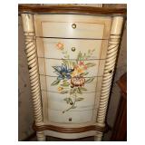 Hand-Painted Standing Jewelry Armoire with Floral Design 18x14x42