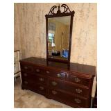 Drexel 9-Drawer Dresser with Ornate Mirror, 65x18x30 Inches