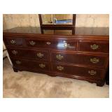 Drexel 9-Drawer Dresser with Ornate Mirror, 65x18x30 Inches