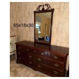 Drexel 9-Drawer Dresser with Ornate Mirror, 65x18x30 Inches