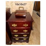 Mahogany 4-Drawer Chest with Brass Hardware, 16x16x27 Inches