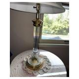 Classic Table Lamp with Pleated Shade and Brass-Glass Base, 29 Inches Tall