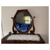 Vintage Wooden Vanity with Mirror and Stool, 45x19x30 Inches