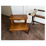 Wooden Bed Steps and Luggage Rack with Tapestry Straps