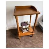 Wooden Side Table with Raised Edges and Turned Legs, 27 Inch Tall