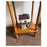 Wooden Side Table with Raised Edges and Turned Legs, 27 Inch Tall