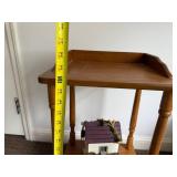 Wooden Side Table with Raised Edges and Turned Legs, 27 Inch Tall