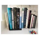 Collection of 11 Hardcover and Paperback Books with Modern White Desk Lamp