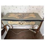 Vintage Hand-Painted Console Table with Drawer and Elegant Metal Legs 40x18x31