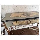 Vintage Hand-Painted Console Table with Drawer and Elegant Metal Legs 40x18x31