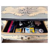 Vintage Hand-Painted Console Table with Drawer and Elegant Metal Legs 40x18x31